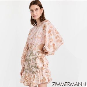 ZIMMERMANN **NWT*Lyre Wrap Billow Puff Slv Floral Linen MiniDress size 1 in Zim